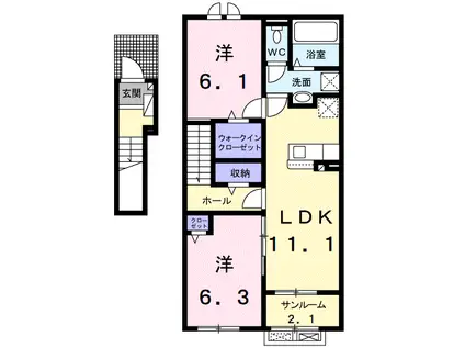 アリビオ II(2LDK/2階)の間取り写真