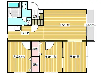 リヴウェル リヴァーサイドII(3LDK/2階)の間取り写真