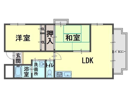 グリーングラス久米田(2LDK/6階)の間取り写真