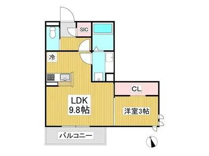 トリシア横町ノース(1LDK/2階)の間取り写真