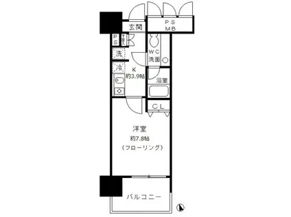 フォンテーヌ芝浦(1K/9階)の間取り写真