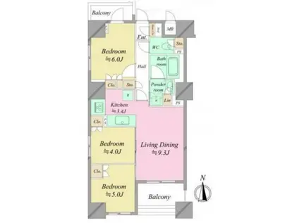 プレミスト西池袋(3LDK/4階)の間取り写真