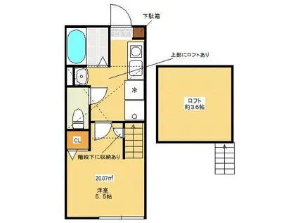 ARBOR BLUE DUO(1K/1階)の間取り写真