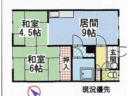 コーポアカシヤ(2DK/2階)の間取り写真