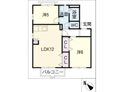 ドエル戸ケ崎B棟(2LDK/1階)の間取り写真