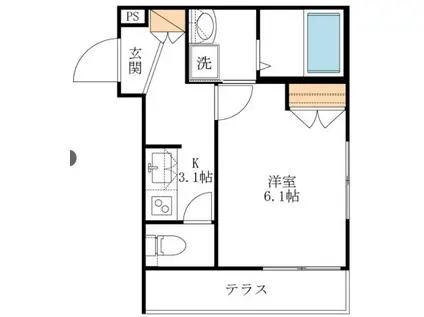 氷川参道メゾンテラーダ(1K/1階)の間取り写真