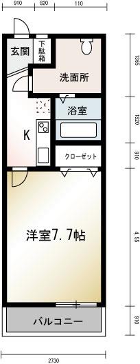 ルミエール(1K/1階)の間取り写真