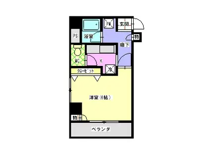 ウエスト1(1K/6階)の間取り写真