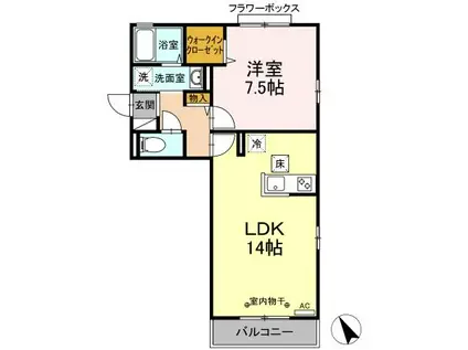 サンパティーク(1LDK/1階)の間取り写真