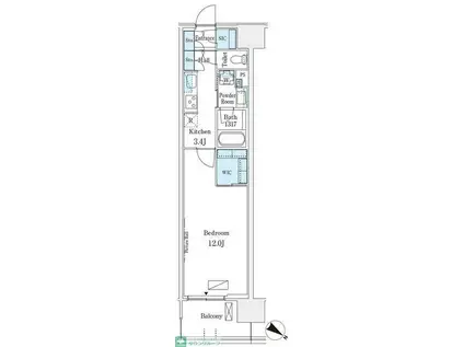 ロイヤルパークス有明(1K/12階)の間取り写真