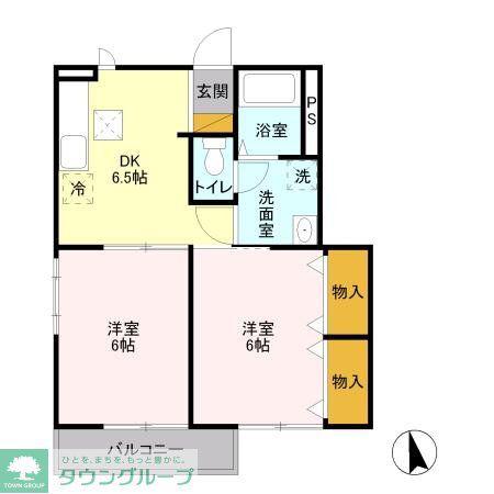 サンハイム学園前A(2DK/1階)の間取り写真
