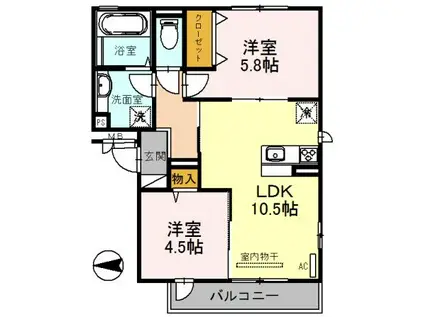 アゼリア東太子(2LDK/2階)の間取り写真