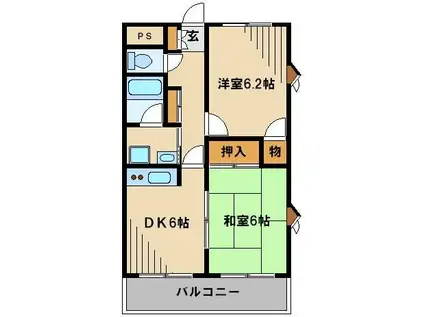 アイランドマンション(2DK/4階)の間取り写真