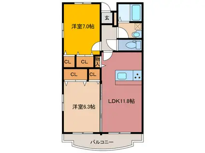 フルスパシエンテ(2LDK/1階)の間取り写真
