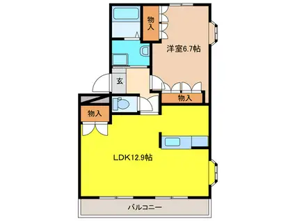 メイプルガーデン田県(1LDK/2階)の間取り写真