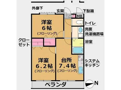 サンコート一之江(2DK/3階)の間取り写真