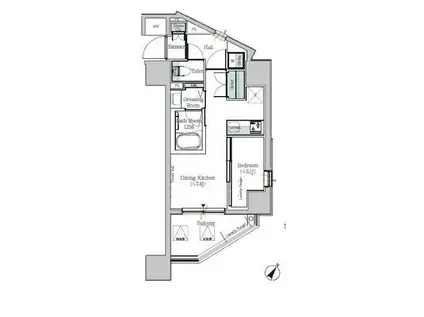 ONE ROOF RESIDENCE KIBA ウエスト(1DK/12階)の間取り写真