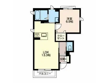 パークハイツ城山(1LDK/1階)の間取り写真
