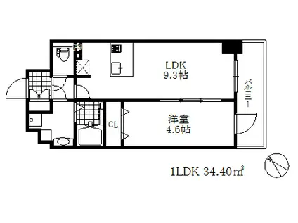 プレサンスザ神戸(1LDK/12階)の間取り写真