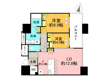 アイランドシティオーシャン&フォレストタワーレジデンスイースト棟(2LDK/42階)の間取り写真