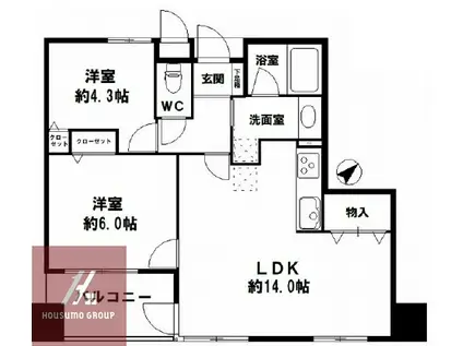 セレッソコート中之島南(2LDK/9階)の間取り写真