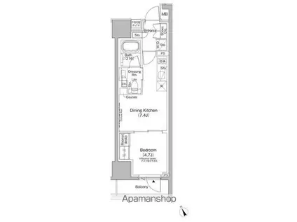 ザ・パークハビオ日本橋茅場町(1DK/6階)の間取り写真