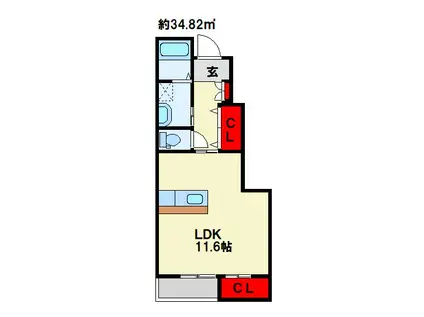 グリーン・キャッスルIII(1K/1階)の間取り写真