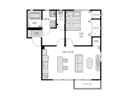 ピュールハウス(1LDK/1階)の間取り写真