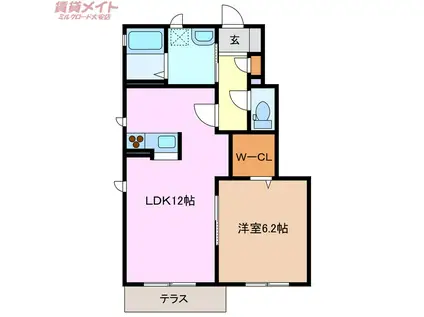 雪月花F棟(1LDK/1階)の間取り写真