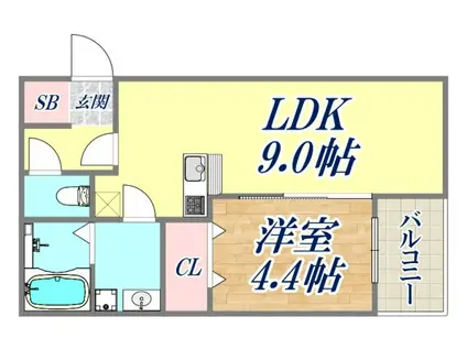 CASA CIELO尼崎(1LDK/2階)の間取り写真