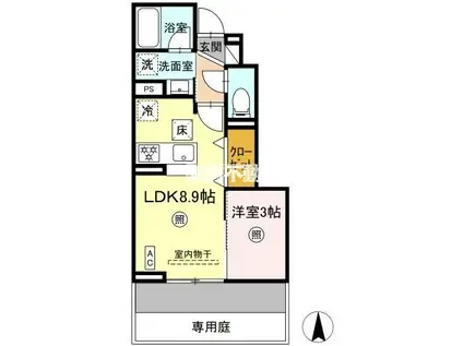 D-ROOM TK B棟(1LDK/1階)の間取り写真