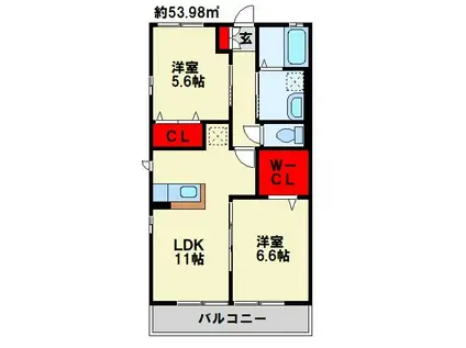 CROIREI(2LDK/2階)の間取り写真