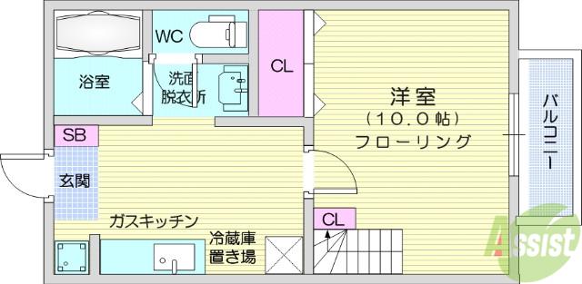 エスポワールシャトー愛子Ⅱ(1K/1階)の間取り写真
