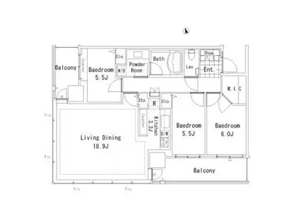 芝浦アイランド ブルームタワー(3LDK/38階)の間取り写真