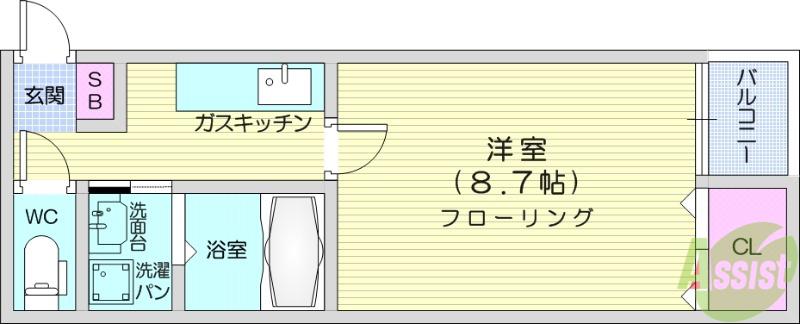 アスコット小田原(1K/2階)の間取り写真