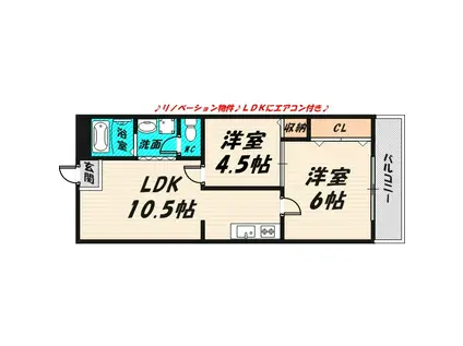 磨有美ハイツ(2LDK/2階)の間取り写真