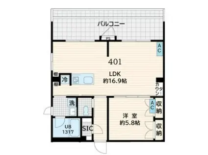 FULLEA恵比寿(1LDK/3階)の間取り写真