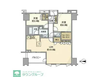 プラウド府中ステーションアリーナ(2LDK/9階)の間取り写真