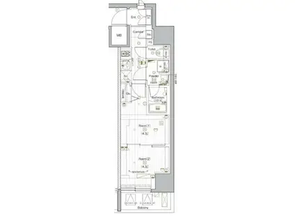 プレミアムキューブG後楽園(2K/10階)の間取り写真