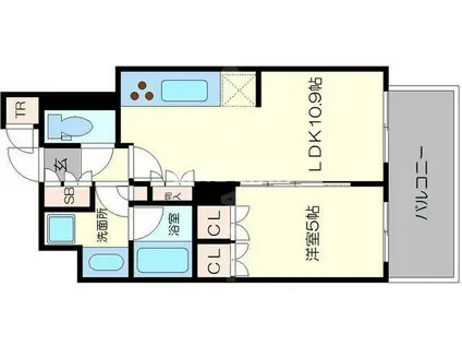 クレヴィアタワー御堂筋本町(1LDK/3階)の間取り写真