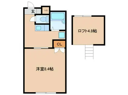 ウッドワンIII番館(1K/2階)の間取り写真