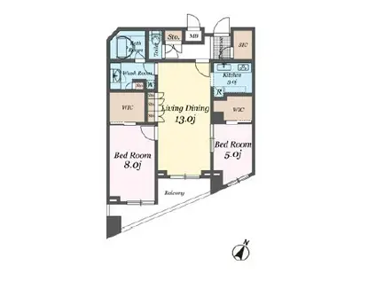 パシフィックレジデンス目黒本町(2LDK/2階)の間取り写真