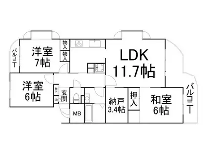 フェリーチェ深江橋(3SLDK/3階)の間取り写真