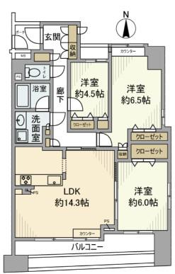 東急ドエル・アルス大井1丁目(3LDK/13階)の間取り写真