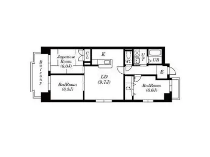 ユーハウス鶴舞II(3LDK/5階)の間取り写真