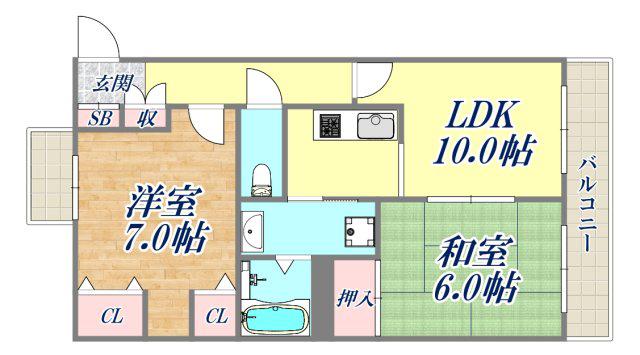 フォルザ武庫之荘(2LDK/3階)の間取り写真