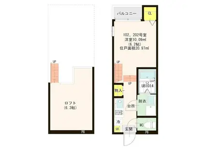 ハーモニーテラス 和白VII(1K/2階)の間取り写真