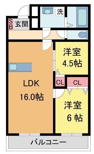 RANA COURT(2LDK/1階)の間取り写真
