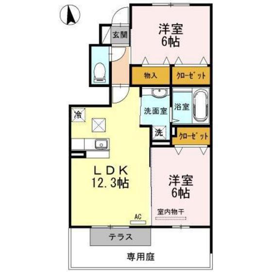 カーサアリエッタA・B・C C棟(2LDK/1階)の間取り写真