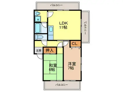 プリメラ緒方(2LDK/2階)の間取り写真